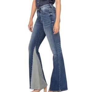 Judy Blue Mid Rise Flare Fit Leg Jeans Inseam Panel JB88524 Med Blue 11 30